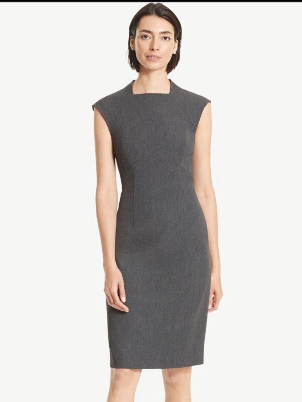 MM Lafleur Charcoal Gray The Shanna Dress Sleeveless Sheath Midi Workwear Sz 14